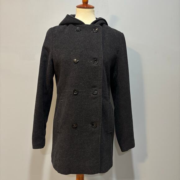 MUDD Y2K fall vintage dark gray wool hooded peacoat, coat, jacket, size medium - Picture 1 of 10
